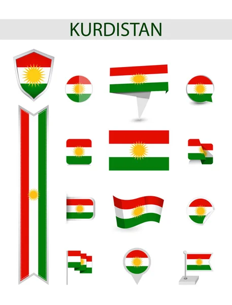 Collezione Bandiera Piatta Del Kurdistan Illustrazione Vettoriale Delle Bandiere Piatte — Vettoriale Stock