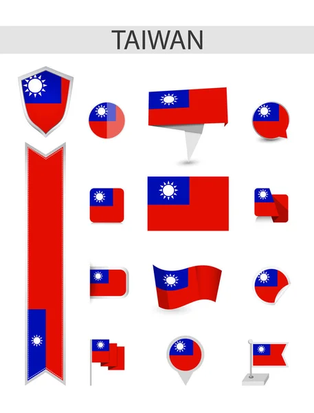 Тайванський Плоских Прапор Колекції Плоский Прапори Векторні Ілюстрації — стоковий вектор