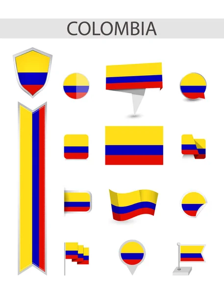 Colombia Flat Flag Collection Flat Flags Vector Illustration — Stock Vector