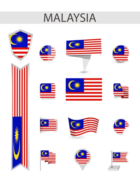 Malaysia Flat Flag Collection Flat Flags Vector Illustration — Stock Vector