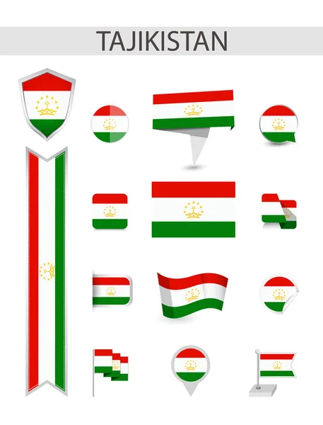 Коллекция Плоского Флага Таджикистана Векторная Иллюстрация Плоских Флагов — стоковый вектор