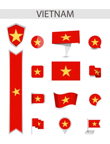 Vietnam Flat Flag Collection Banderas Planas Vector Ilustración — Archivo Imágenes Vectoriales