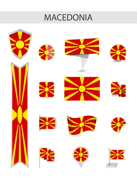 Macedonia Flat Flag Collection Banderas Planas Vector Ilustración — Archivo Imágenes Vectoriales