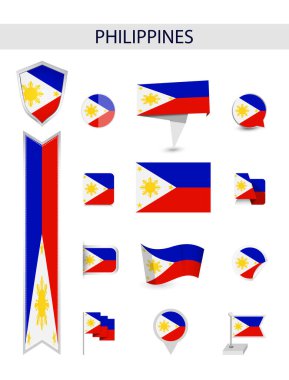 Filipinler düz bayrak toplama. Düz bayrakları illüstrasyon vektör.