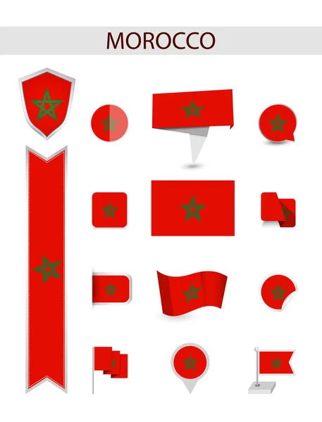 Marrocos Coleção Bandeira Plana Bandeiras Planas Ilustração Vetorial — Vetor de Stock
