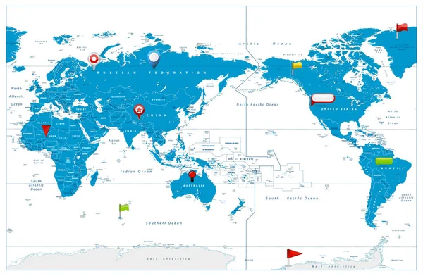 Světová Mapa Pacific Studující Lesklý Ikon Mapě Mapa Světa Podrobné — Stockový vektor