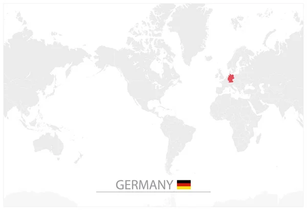 Kaart Van Wereld Met Identificatie Van Duitsland Amerika Wereldkaart Gecentreerd — Stockvector