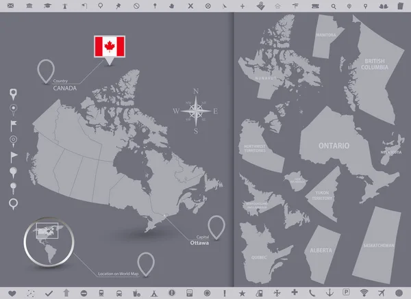 Mapa Bandeira Canadá Com Regiões Ilustração Vetor Alto Detalhamento —  Vetores de Stock