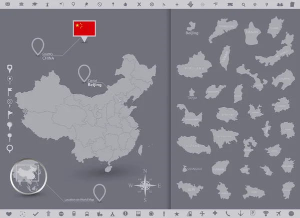 Mapa Číny a vlajka s regiony — Stockový vektor