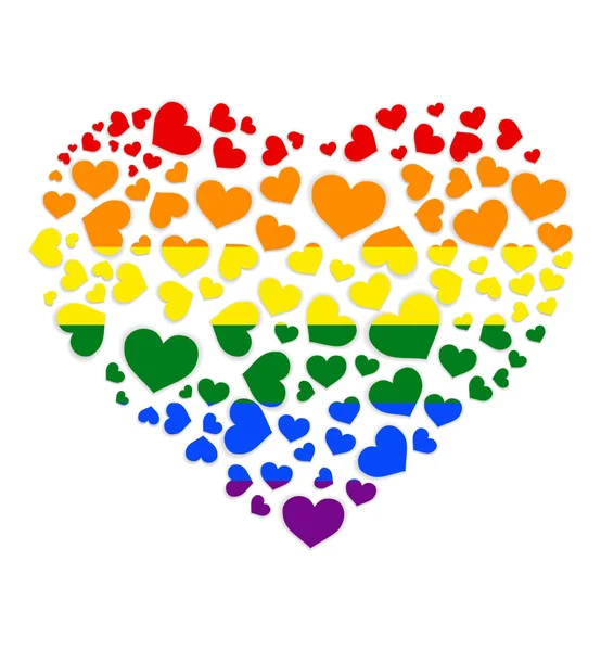 Lgbt フラグで心とハートの形 Lgbt の旗の色に大きな心臓の形で心の大きな群 ベクトル図 — ストックベクタ