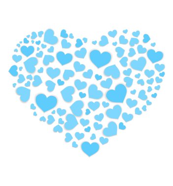 Mavi kalp kalp şekli. Büyük grup, mavi renklerde büyük kalp şeklinde kalplerin. Vektör çizim.