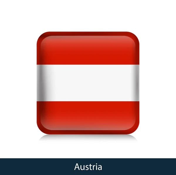 Ausztria zászlaja. Négyzet alakú fényes jelvény — Stock Vector