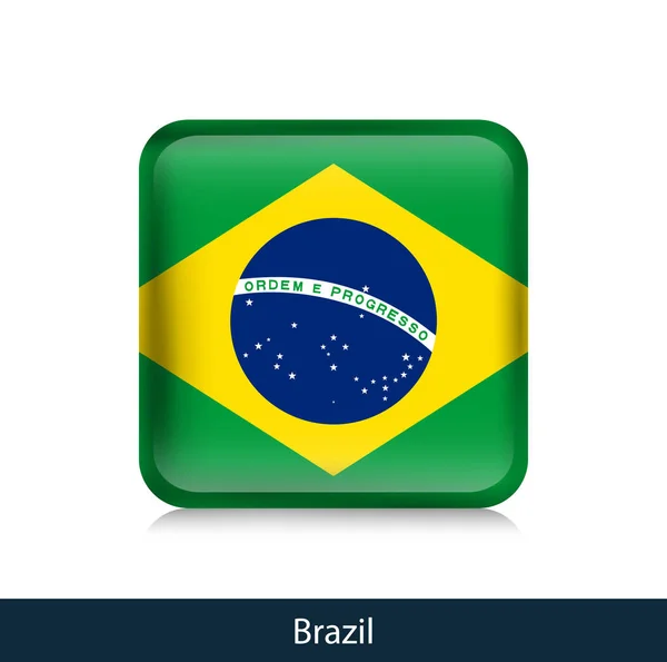 ブラジルの旗。四角光沢のあるバッジ — ストックベクタ