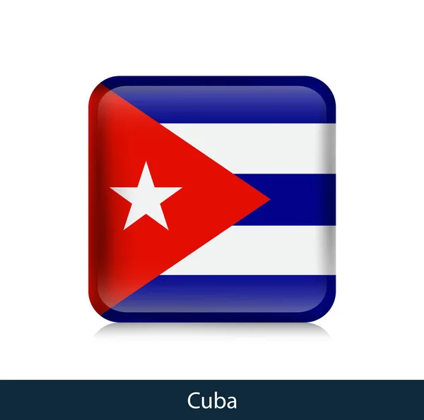古巴国旗。方形有光泽的徽章 — 图库矢量图片