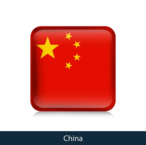 Σημαία της Κίνας. Πλατεία γυαλιστερό σήμα — Διανυσματικό Αρχείο