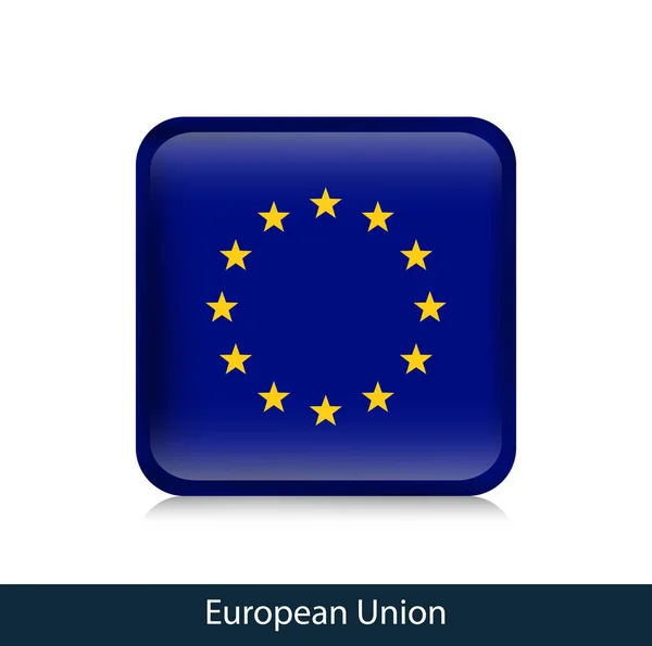 Bandiera dell'Unione europea. Distintivo quadrato lucido — Vettoriale Stock