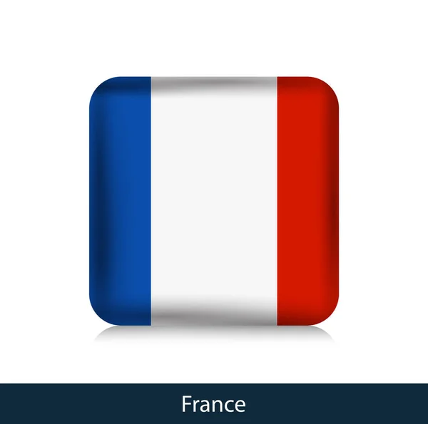Bandera de Francia. Insignia brillante cuadrada — Vector de stock