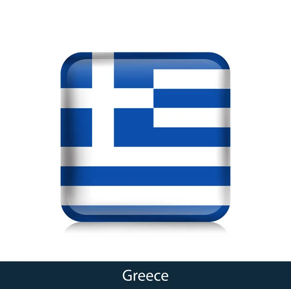 Bandiera della Grecia. Distintivo quadrato lucido — Vettoriale Stock