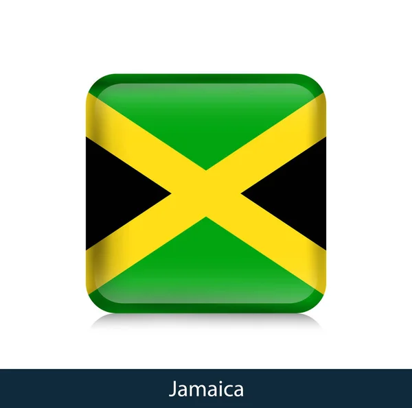 Bandeira da Jamaica. Distintivo brilhante quadrado — Vetor de Stock