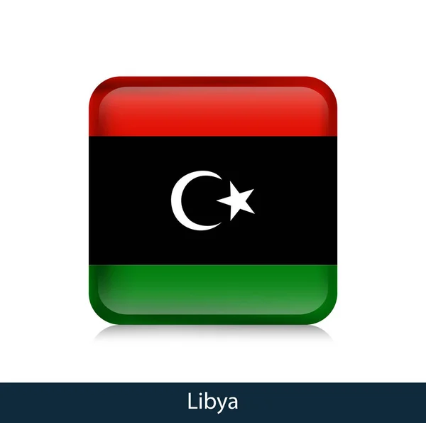 Bayrak Libya - parlak rozet kare — Stok Vektör