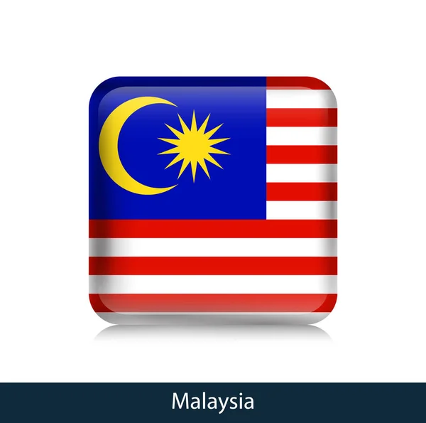 Bandiera della Malesia - Quadrato distintivo lucido — Vettoriale Stock