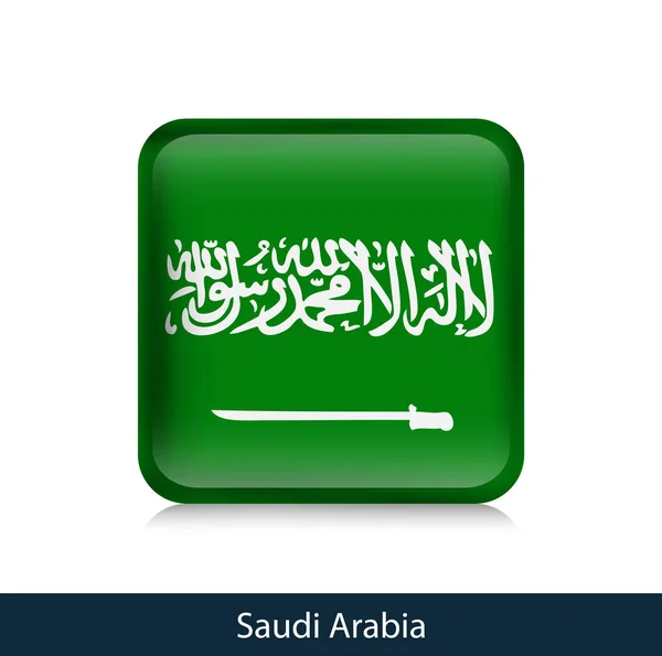 Suudi Arabistan bayrağı. Kare parlak rozet — Stok Vektör