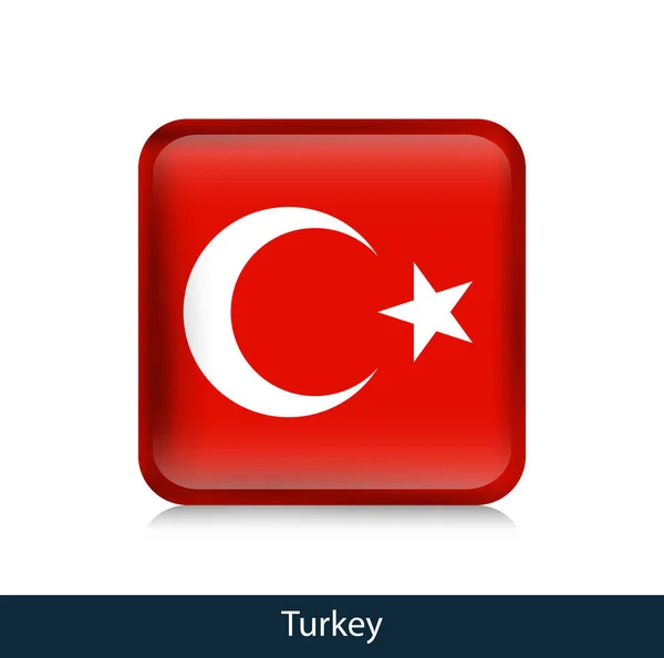 Bandiera della Turchia. Distintivo quadrato lucido — Vettoriale Stock