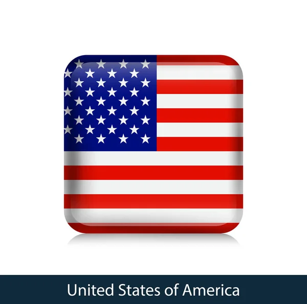 Bandera de Estados Unidos - Insignia cuadrada brillante — Vector de stock