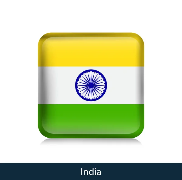 Ινδία - πλατεία γυαλιστερό σήμα — Διανυσματικό Αρχείο