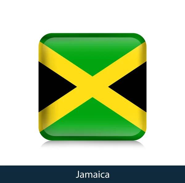 Flag of Jamaica. Square glossy badge — Stock Vector