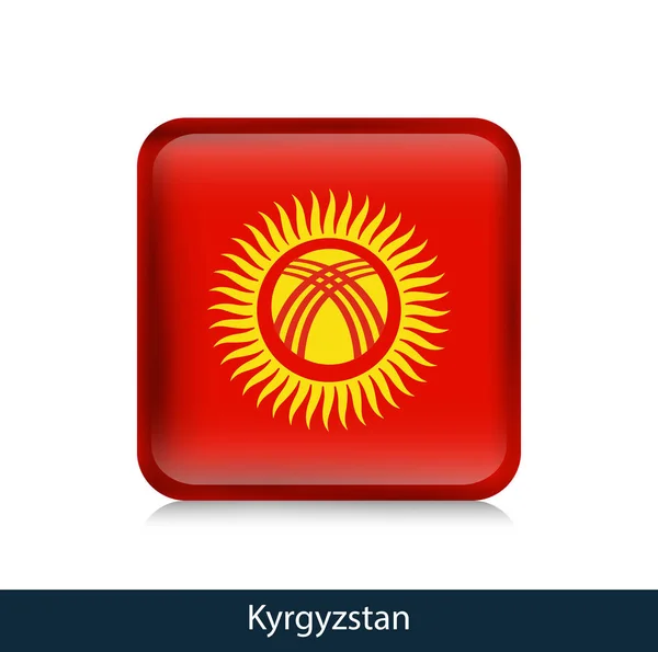Bandera de Kirguistán - Insignia cuadrada brillante — Vector de stock
