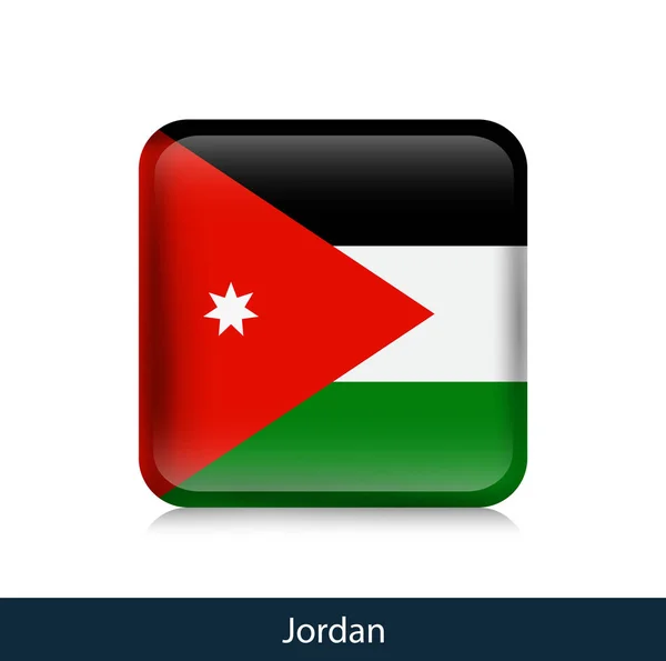 Vlajka Jordánska - čtvercový lesklý odznak — Stockový vektor