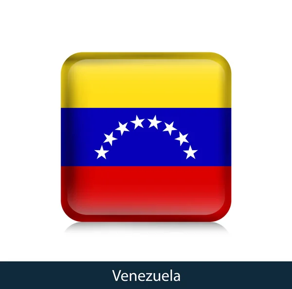 Flagga av Venezuela - Square glansigt badge — Stock vektor