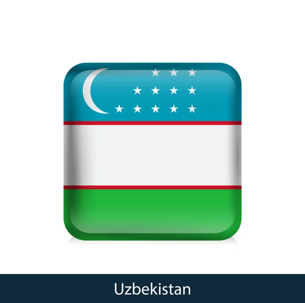 Bandera de Uzbekistán - Placa cuadrada brillante — Vector de stock
