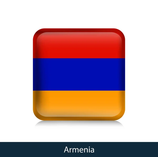 Flagga av Armenien - Square glansigt badge — Stock vektor