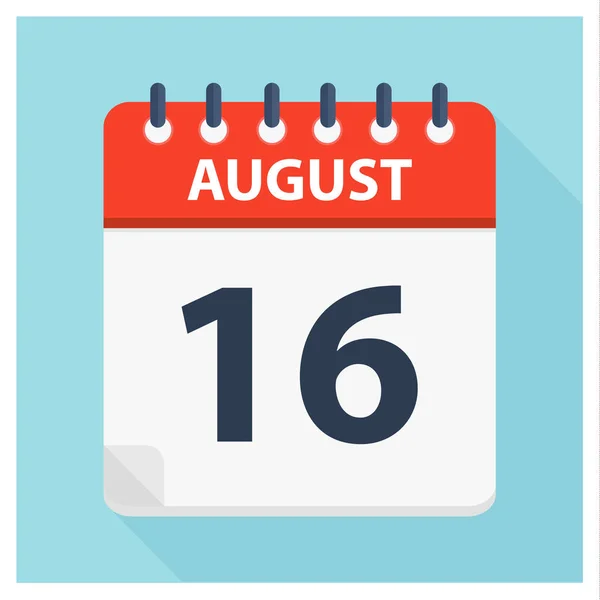 16 de agosto - Icono del calendario - Plantilla de diseño del calendario — Archivo Imágenes Vectoriales