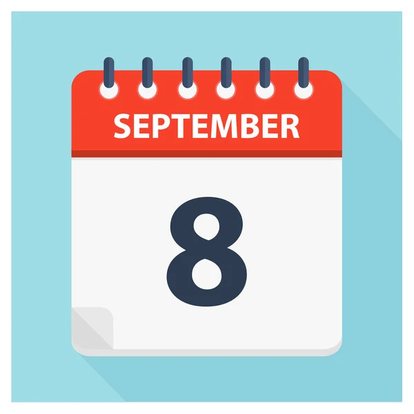 8 Σεπτεμβρίου-εικονίδιο ημερολογίου-πρότυπο σχεδίασης ημερολογίου — Διανυσματικό Αρχείο