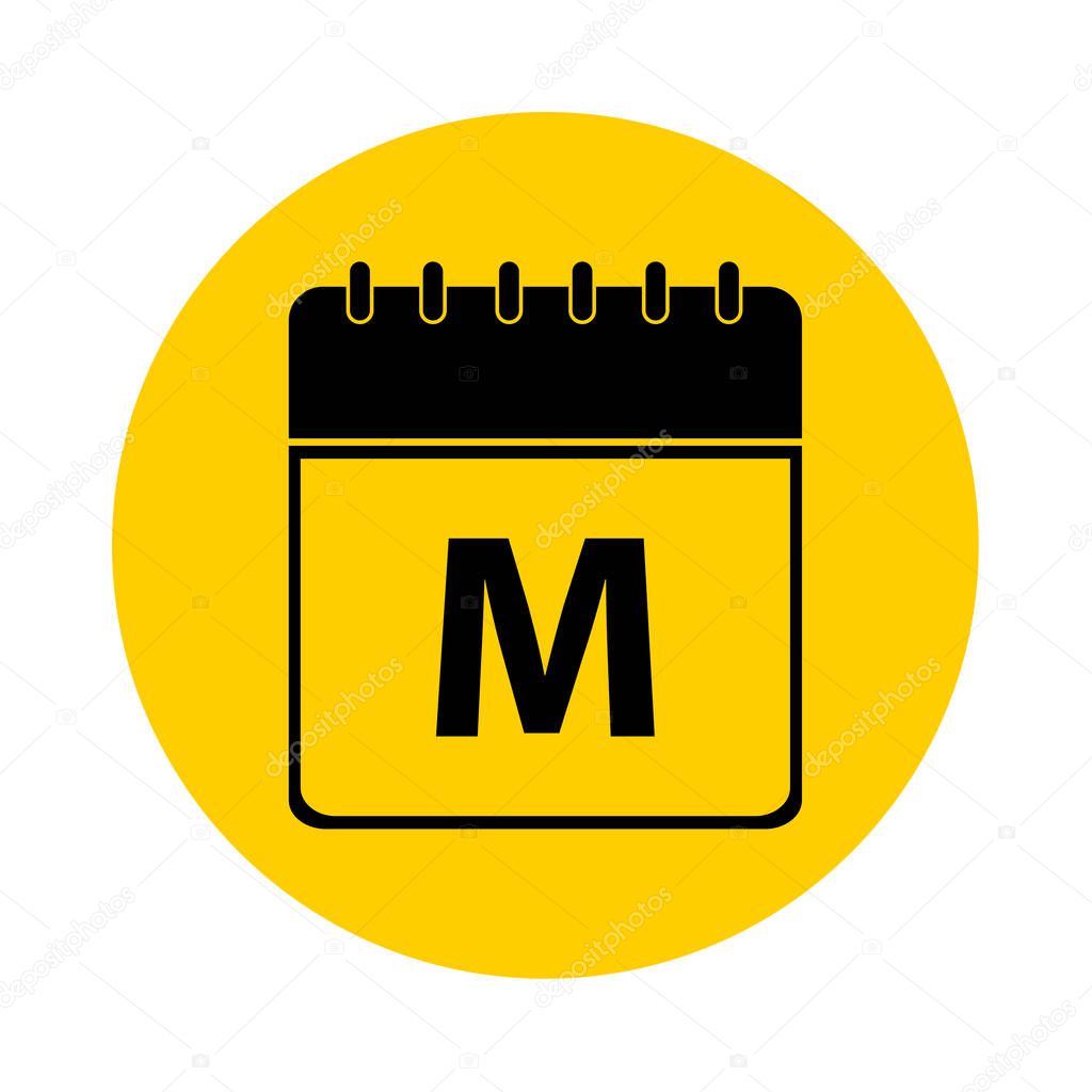 Letter M Day Calendar Yellow Vector Icon Calendar design template