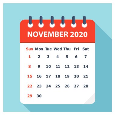 Kasım 2020 - Takvim Simgesi - Takvim tasarım şablonu