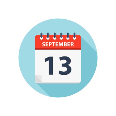 13 Eylül - Takvim Simgesi - Yuvarlak Takvim tasarım şablonu