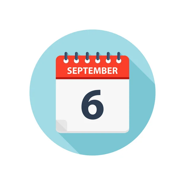 6 вересня - Піктограма календаря - шаблон дизайну круглих календарів — стоковий вектор
