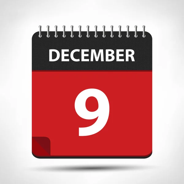 9 de diciembre - Icono del calendario - Plantilla de diseño del calendario — Vector de stock