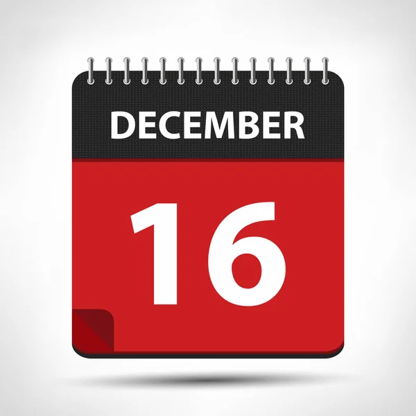 16 de diciembre - Icono del calendario - Plantilla de diseño del calendario — Vector de stock