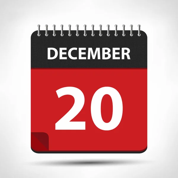 20 de diciembre - Icono del calendario - Plantilla de diseño del calendario — Vector de stock