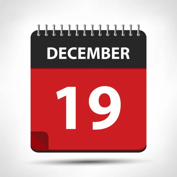19 de diciembre - Icono del calendario - Plantilla de diseño del calendario — Vector de stock