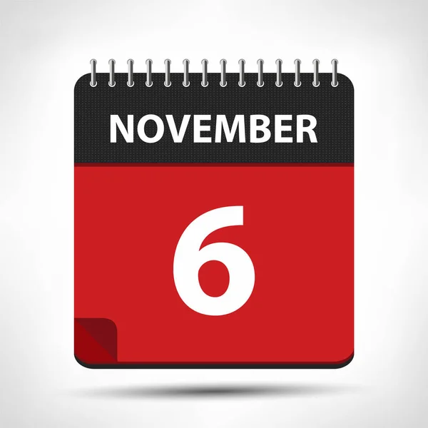 November 6 - Calendar Icon - Calendar design template — Stock Vector