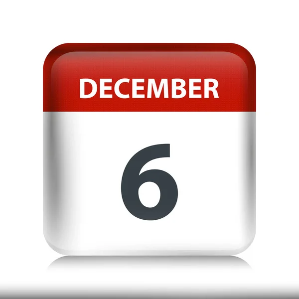 6 de diciembre - Icono brillante Calendario - Plantilla de diseño del calendario — Archivo Imágenes Vectoriales