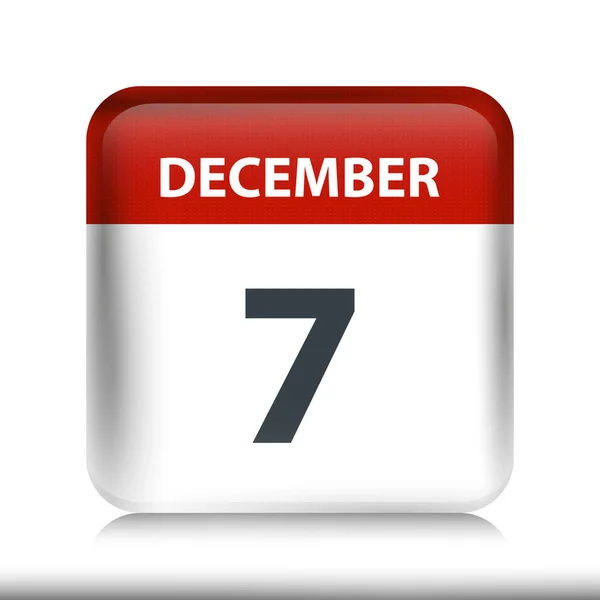 7 décembre - Glossy Calendar Icon - Modèle de conception de calendrier — Image vectorielle