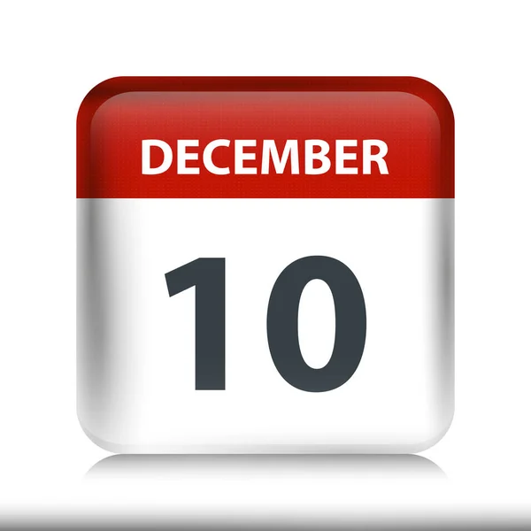 Décembre 10 - Glossy Calendar Icon - Modèle de conception de calendrier — Image vectorielle