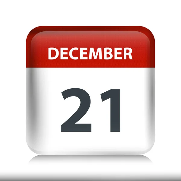 21 décembre - Glossy Calendar Icon - Modèle de conception de calendrier — Image vectorielle